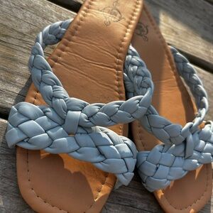 Braided Leather Sandals - Light Blue